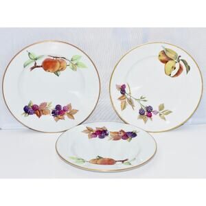 3 - 6.5" Dessert Bread Plates Berries & Gold Trim Royal Worcester Evesham NEW